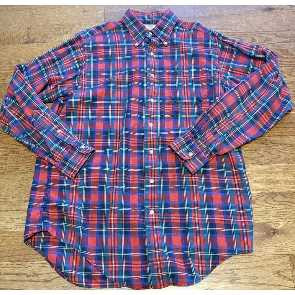 Vintage Men's LL Bean Rangeley Red Plaid Long Sleeve Flannel Shirt Size Large - Picture 2 of 6